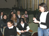Cervical cancer prevention class at a high school in Chisinau, Moldova
